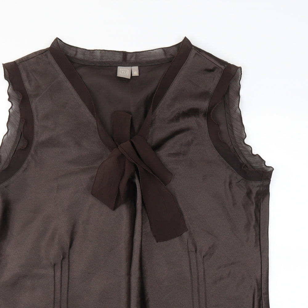 Sainsburys Womens Brown   Basic Blouse Size 18  - tie neck