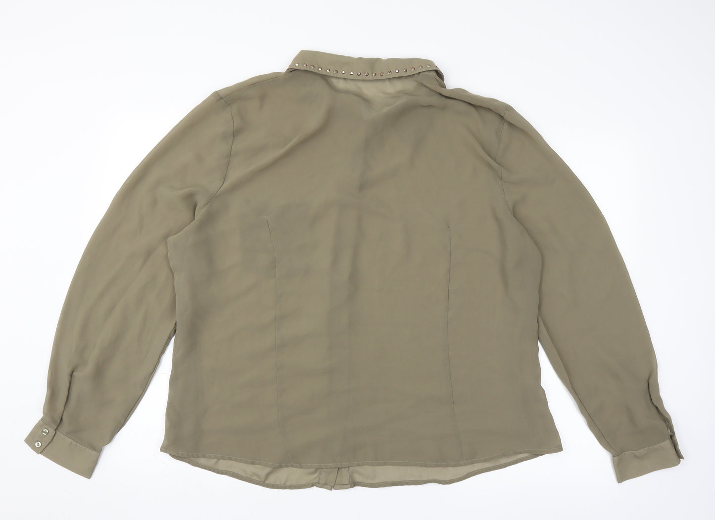 Sainsburys Womens Green   Basic Blouse Size 22  - sheer studded collar