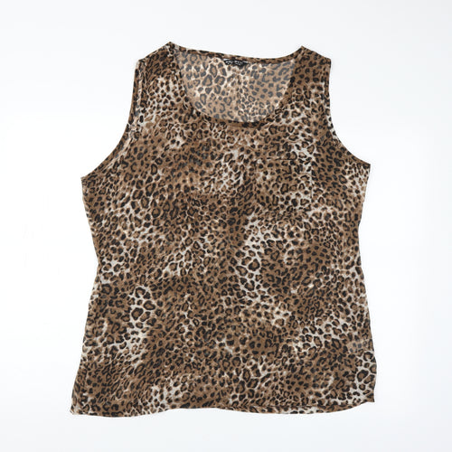 Select Womens Brown Animal Print  Basic Blouse Size 16  - sheer