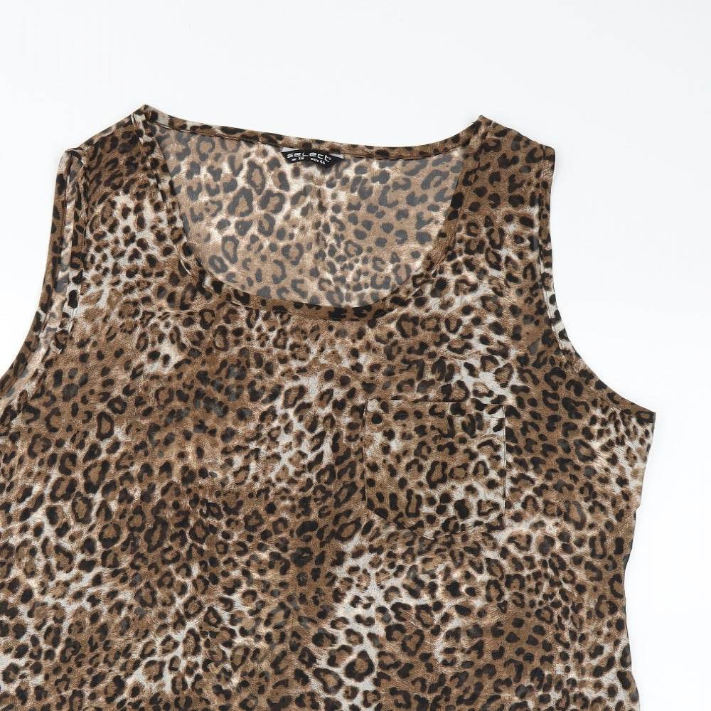 Select Womens Brown Animal Print  Basic Blouse Size 16  - sheer