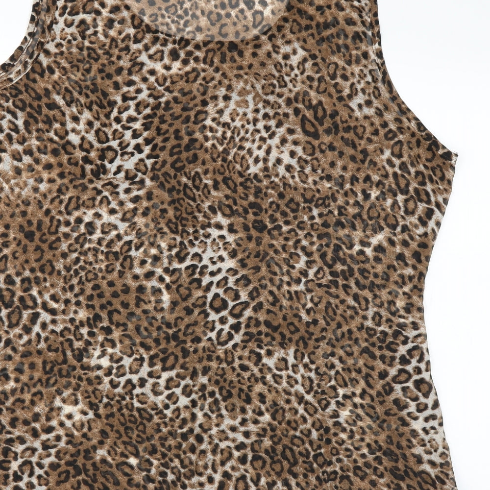 Select Womens Brown Animal Print  Basic Blouse Size 16  - sheer