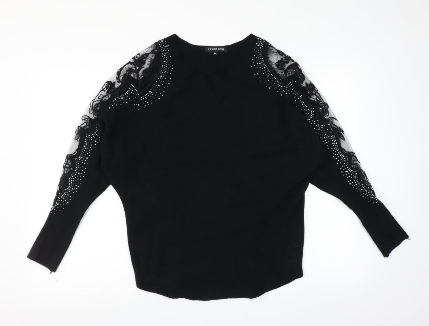 Cameo Rose Womens Black   Pullover Jumper Size M  - sheer lace sleeve