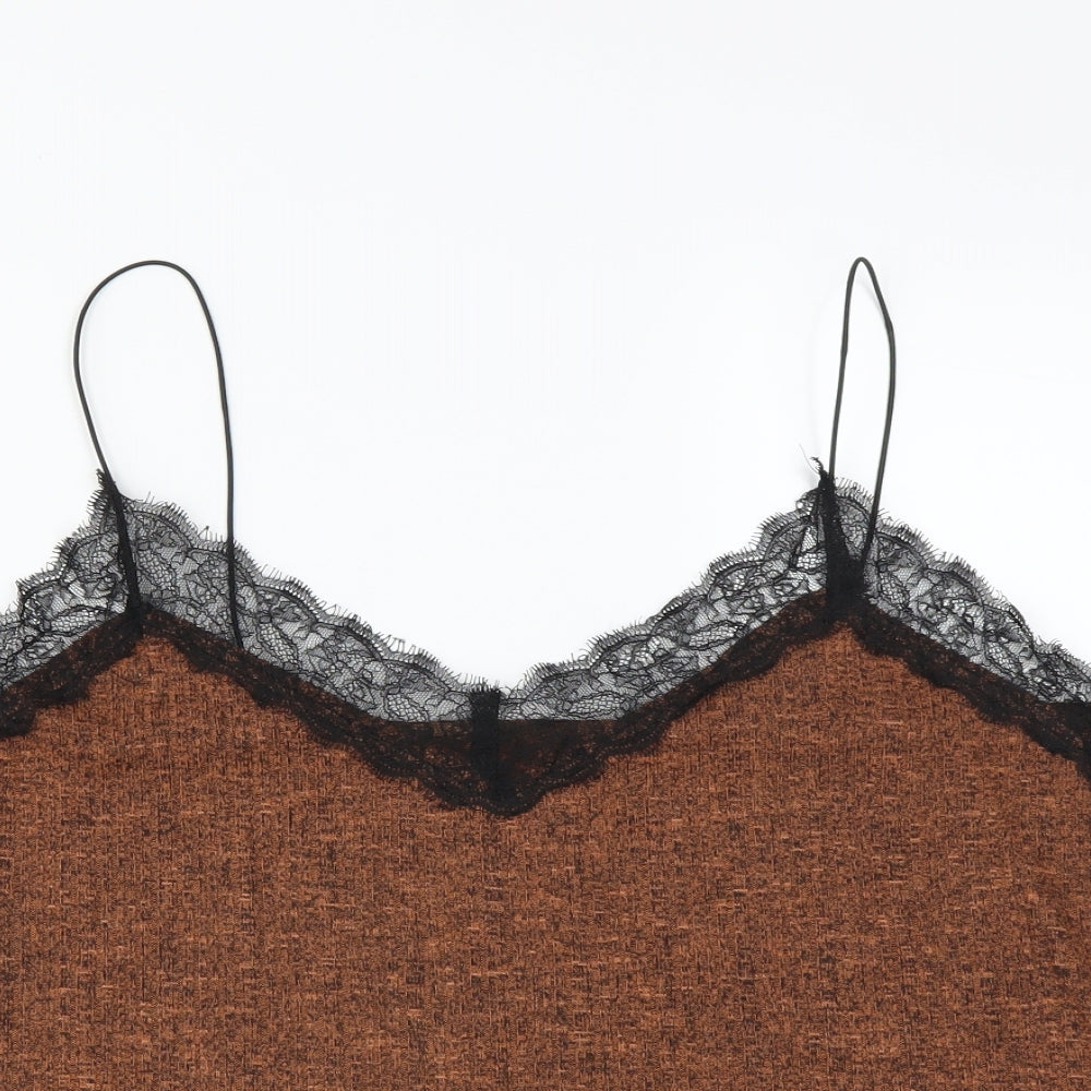 New Look Womens Brown   Camisole Blouse Size 16  - lace detail