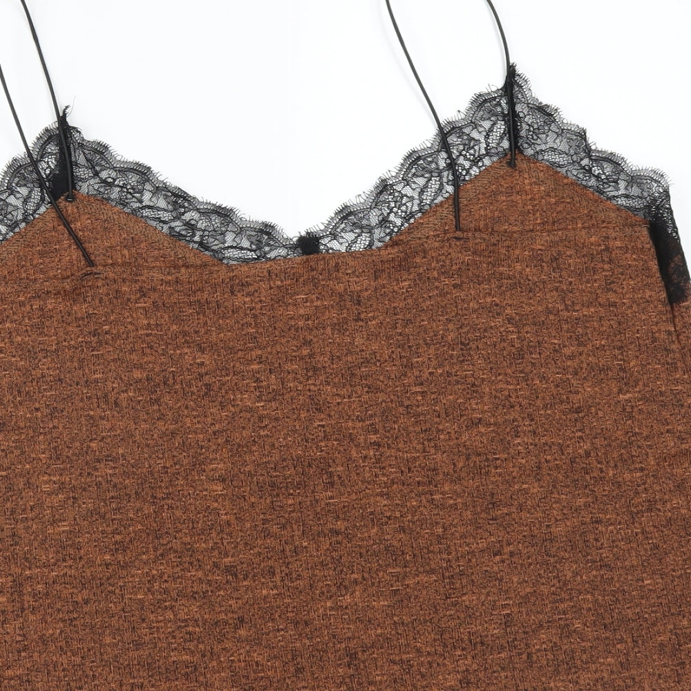 New Look Womens Brown   Camisole Blouse Size 16  - lace detail