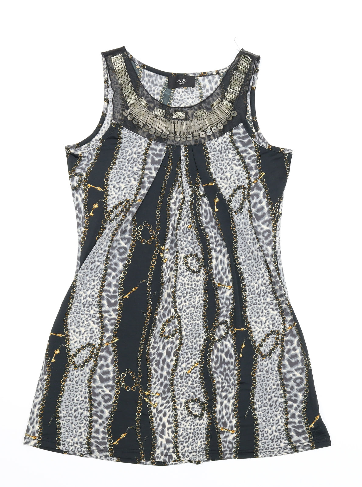 AX Paris Womens Grey Animal Print  Shift  Size 14  - Chain link pattern