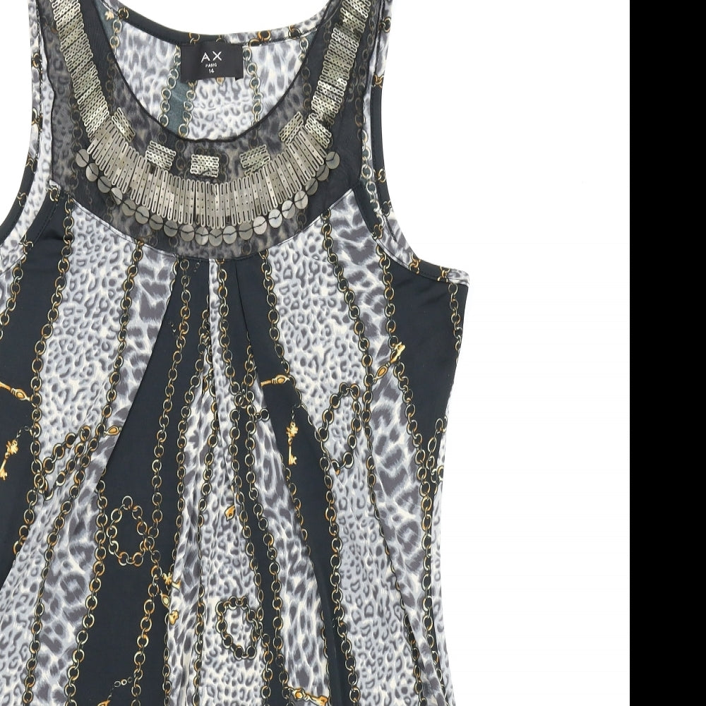 AX Paris Womens Grey Animal Print  Shift  Size 14  - Chain link pattern