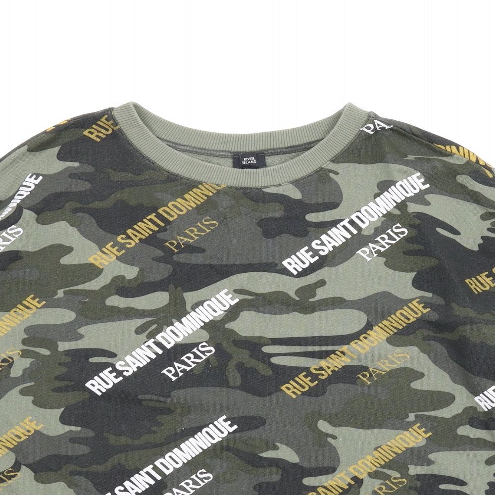 River Island Womens Green Camouflage  Pullover Sweatshirt Size M  - Cropped