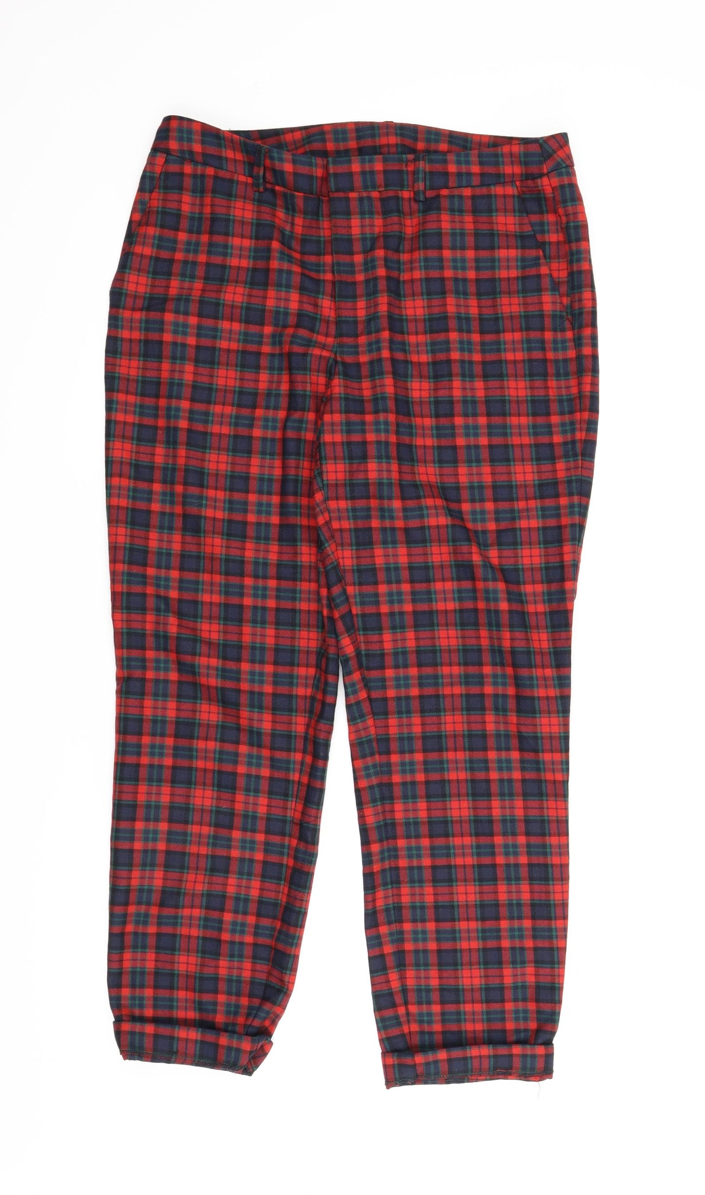 H&M Womens Red Check  Capri Trousers Size 12 L24 in
