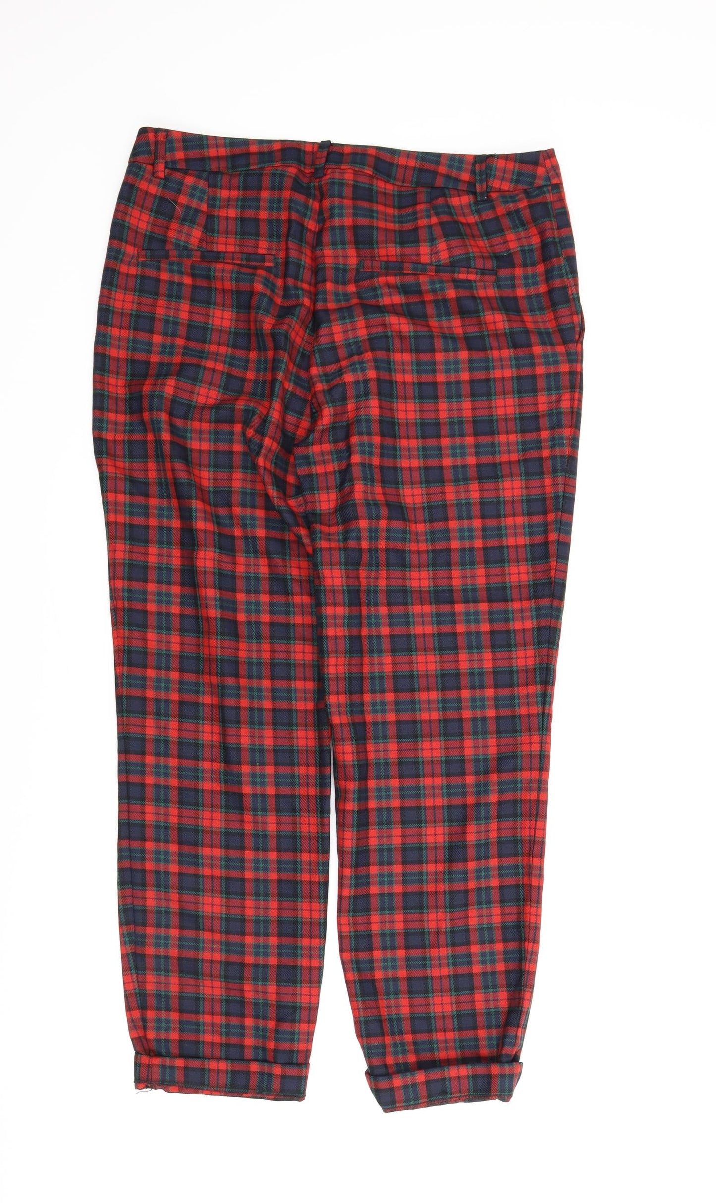 H&M Womens Red Check  Capri Trousers Size 12 L24 in