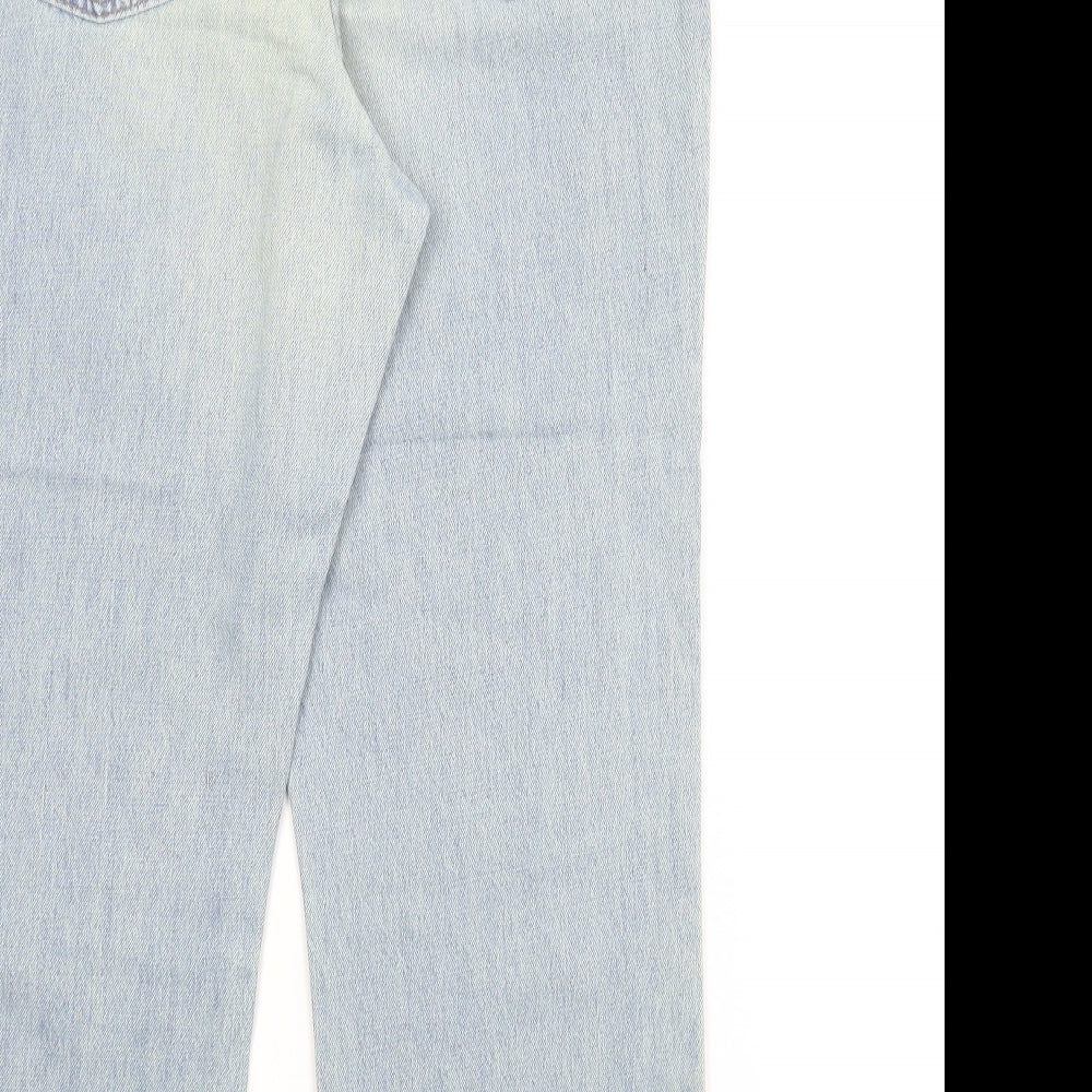 M&S Womens Blue Floral Denim Straight Jeans Size 16 L24 in