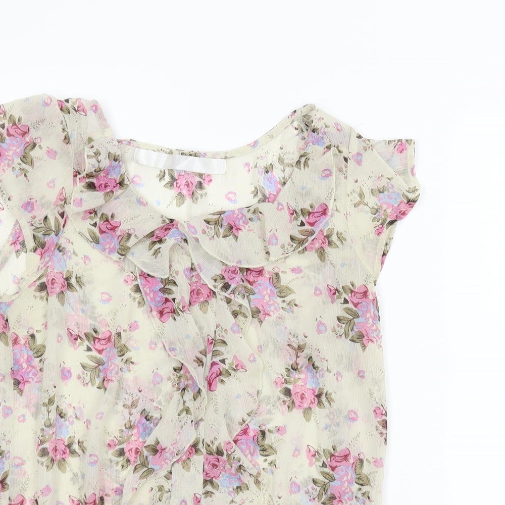 Preworn Womens Beige Floral  Basic Blouse Size S