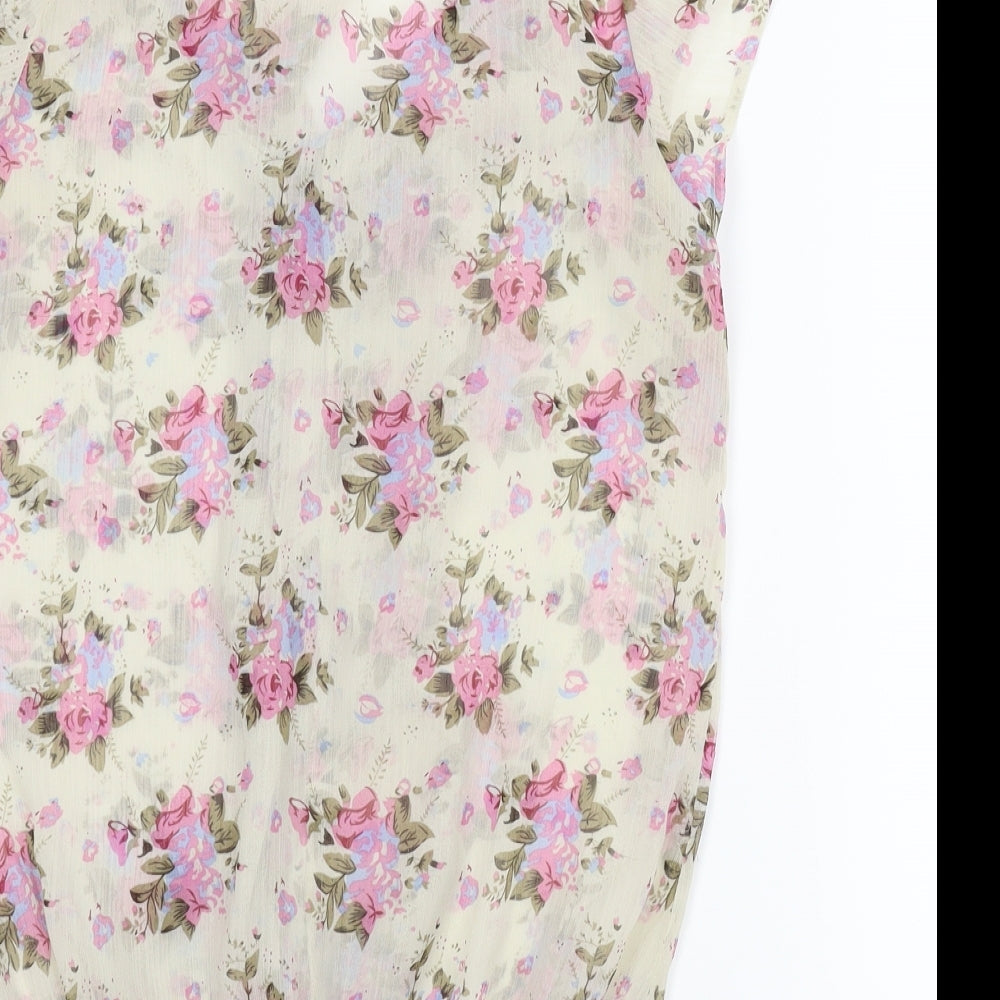 Preworn Womens Beige Floral  Basic Blouse Size S