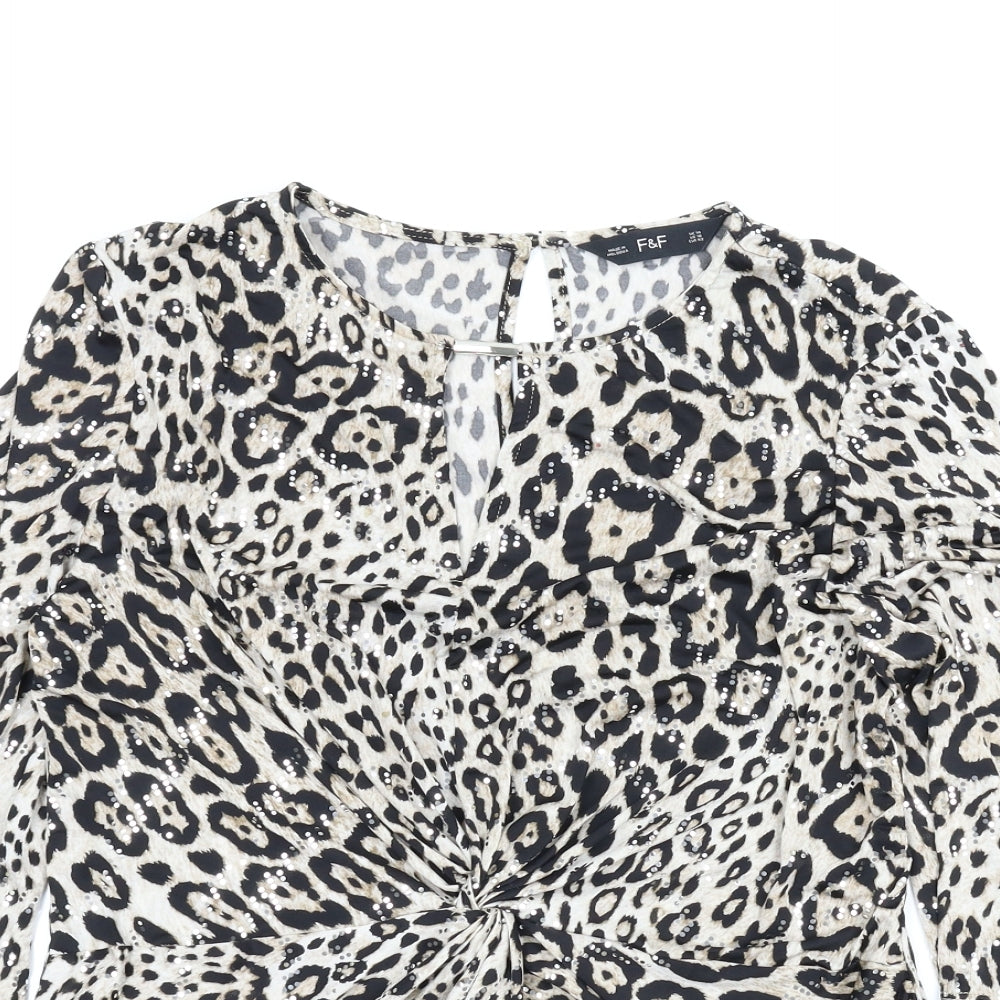 F&F Womens Beige Animal Print  Basic Blouse Size 14  - Leopard print