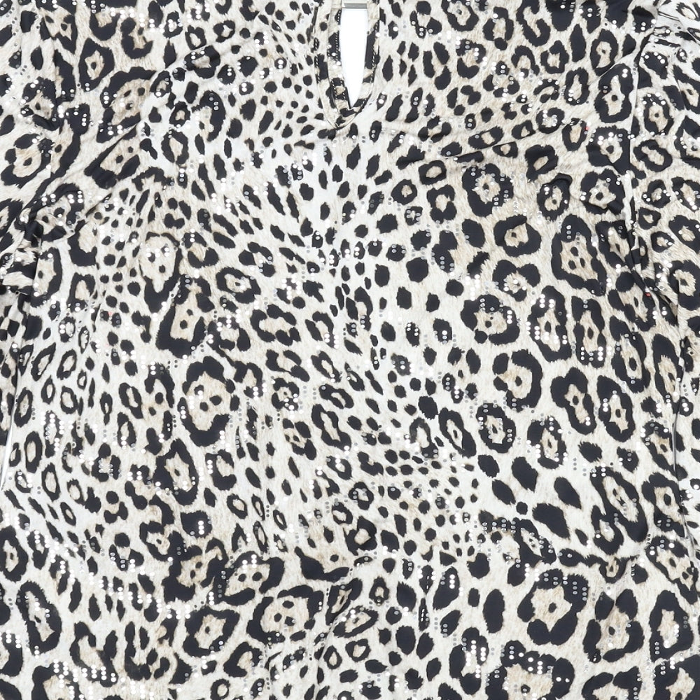 F&F Womens Beige Animal Print  Basic Blouse Size 14  - Leopard print