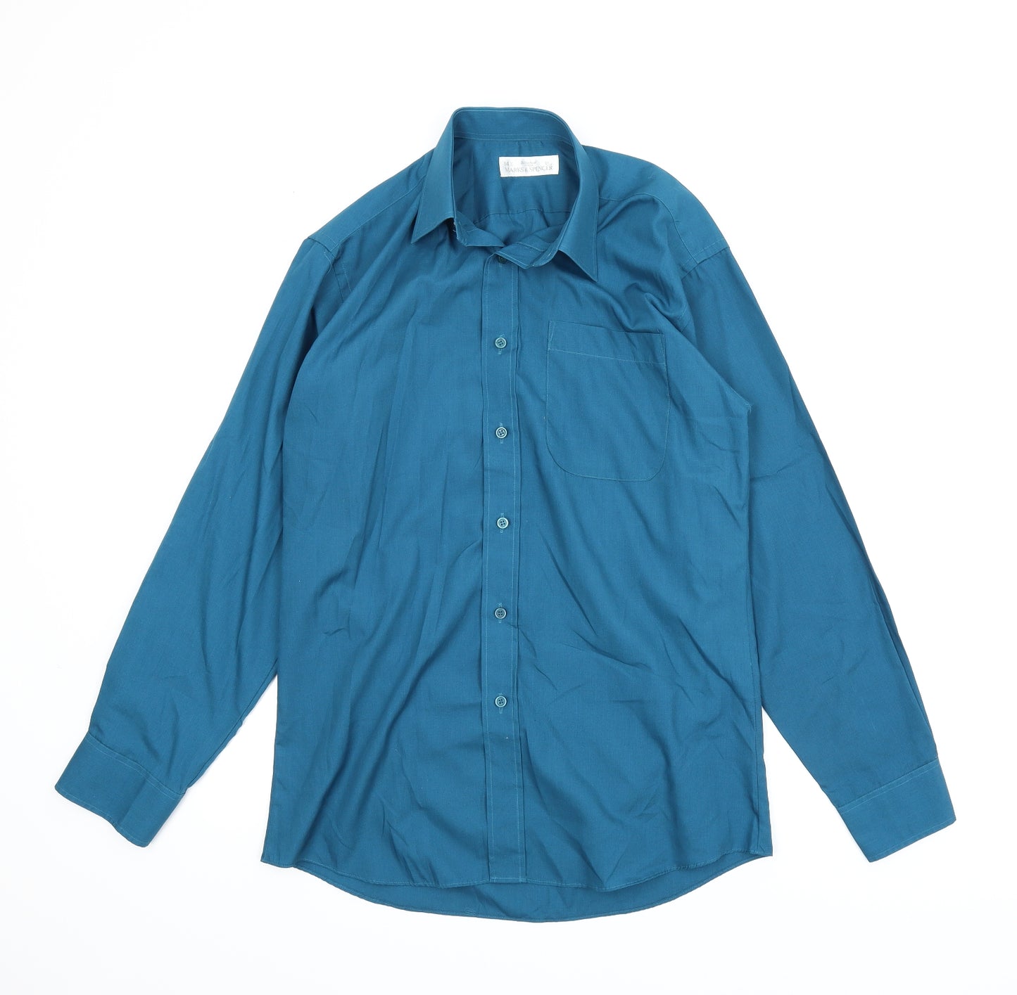 M&S Mens Blue    Button-Up Size 14.5