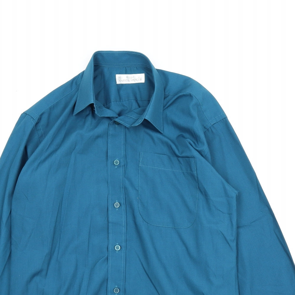 M&S Mens Blue    Button-Up Size 14.5