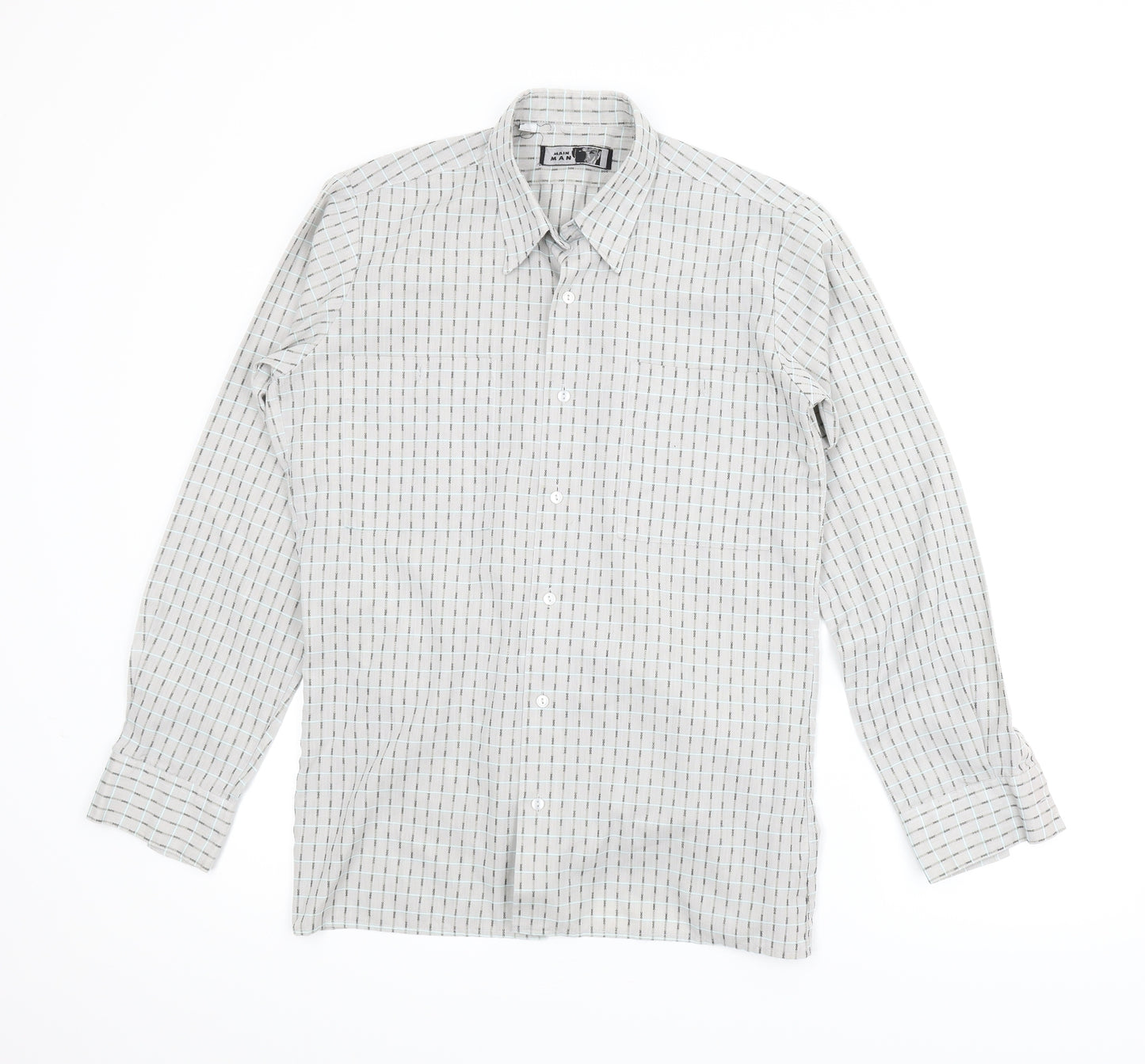 Main Man Mens Grey Plaid   Button-Up Size 14.5