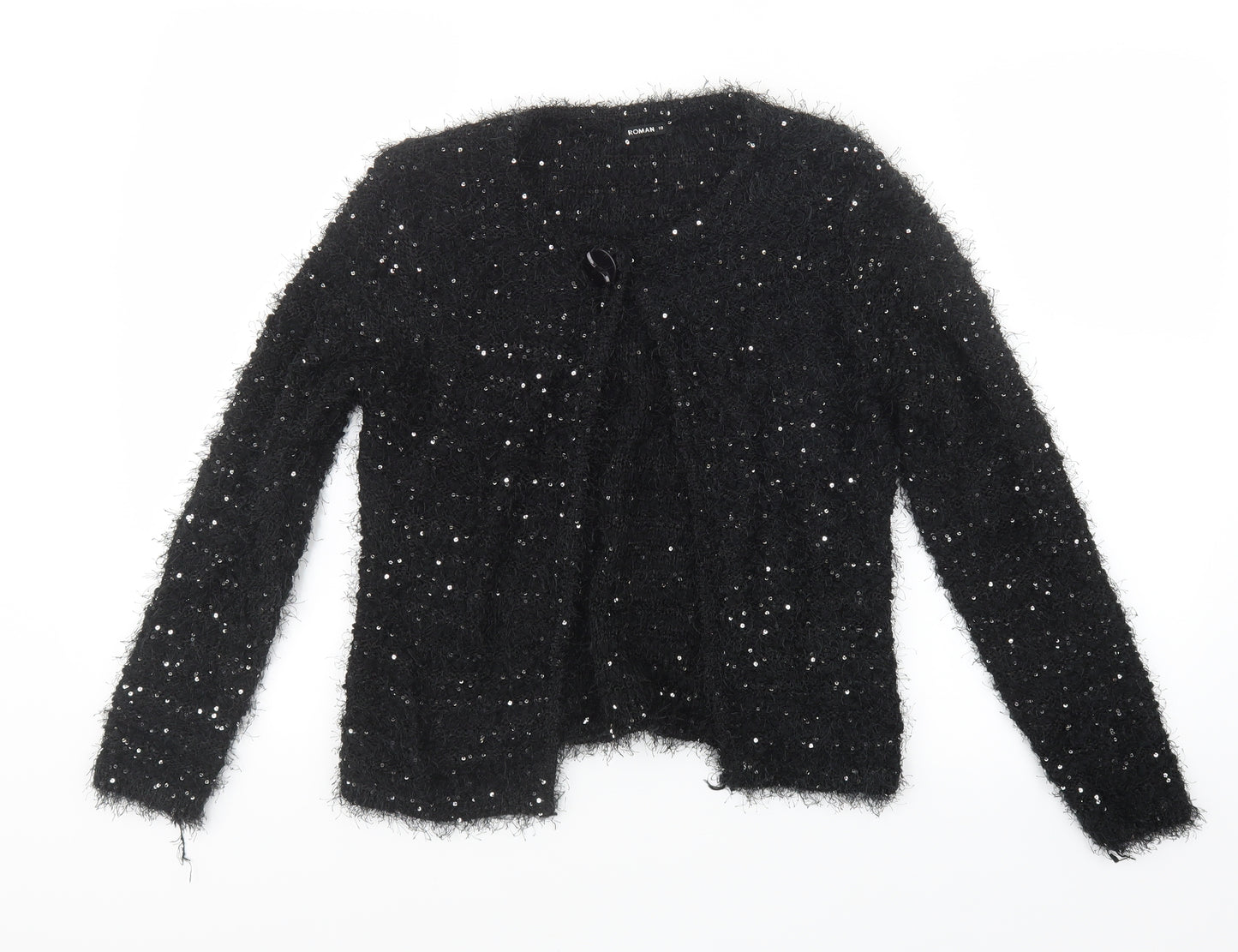 Roman Womens Black  Knit Cardigan Jumper Size 10