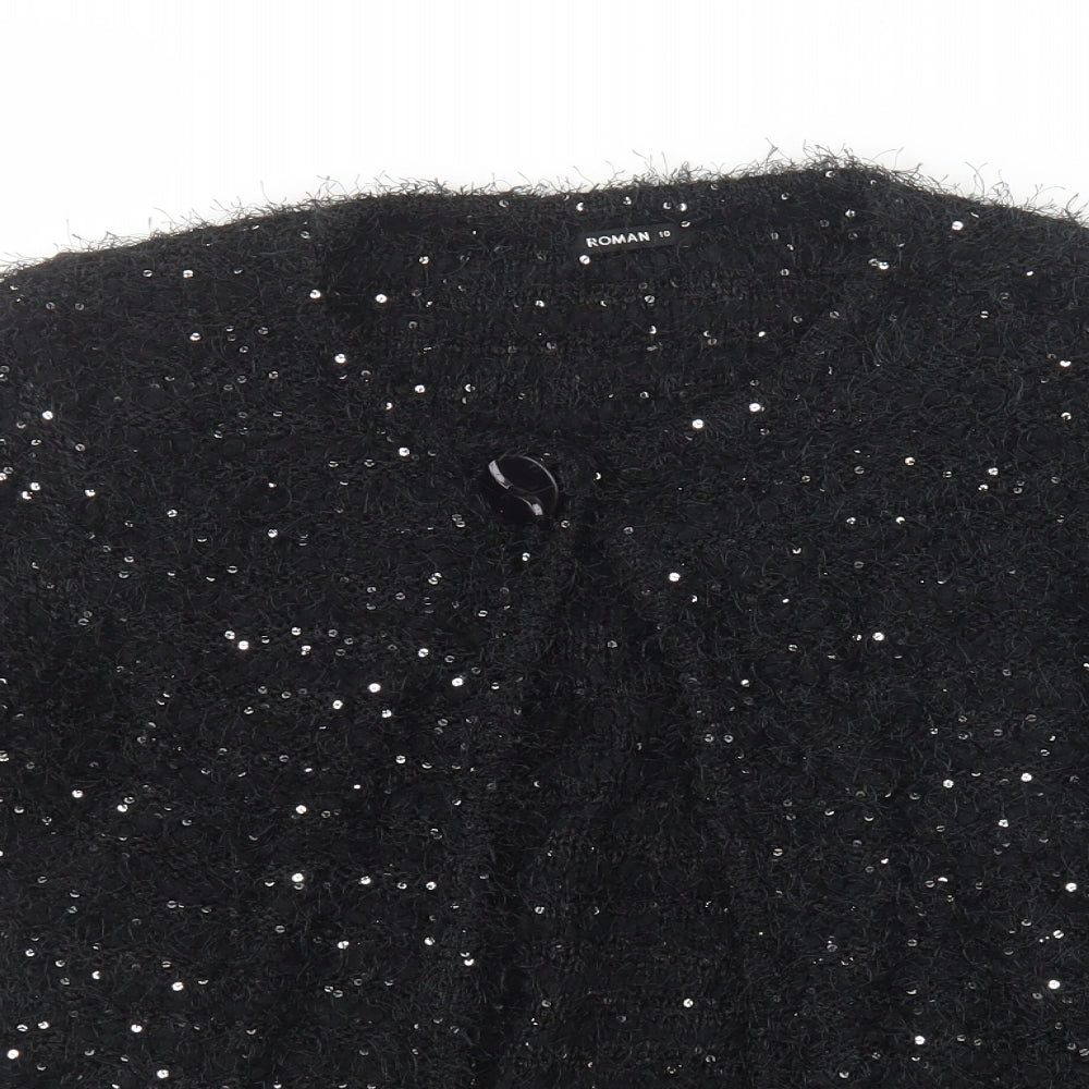 Roman Womens Black  Knit Cardigan Jumper Size 10