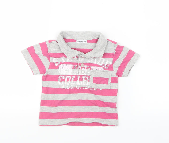 EA Girls Pink Striped Basic Polo Size 12-18 Months
