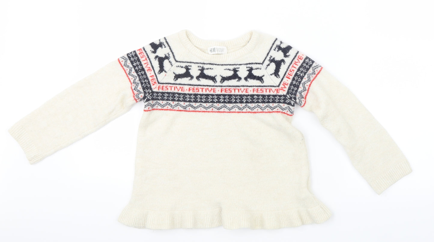 H&M Girls Ivory  Knit Pullover Jumper Size 7-8 Years  - Christmas