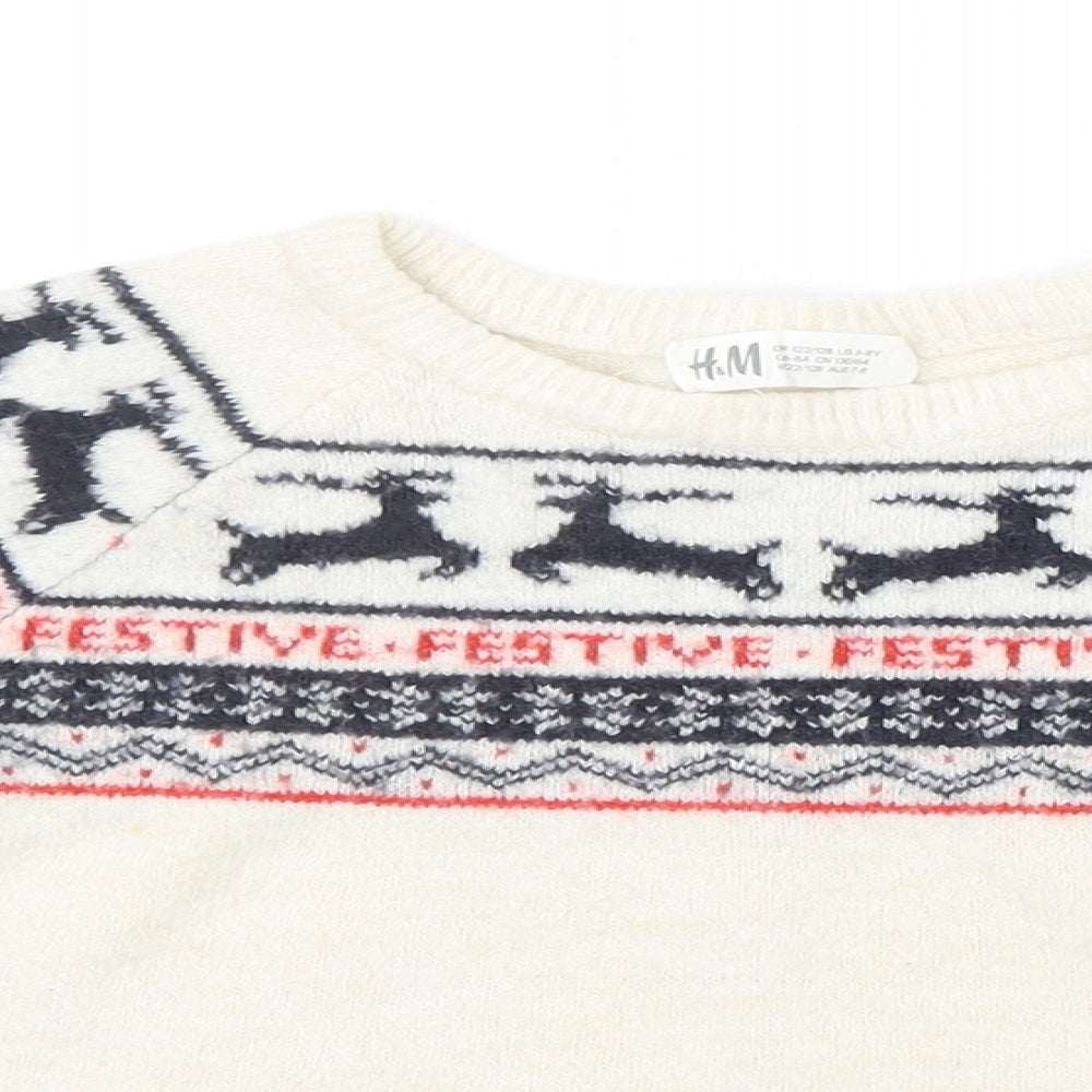 H&M Girls Ivory  Knit Pullover Jumper Size 7-8 Years  - Christmas