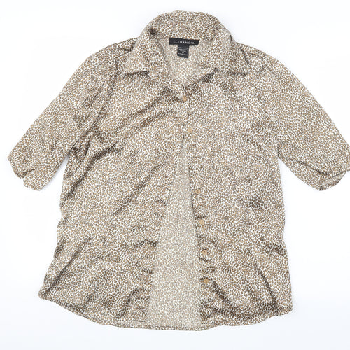 Elegancia Womens Brown Animal Print Satin Basic Blouse Size M