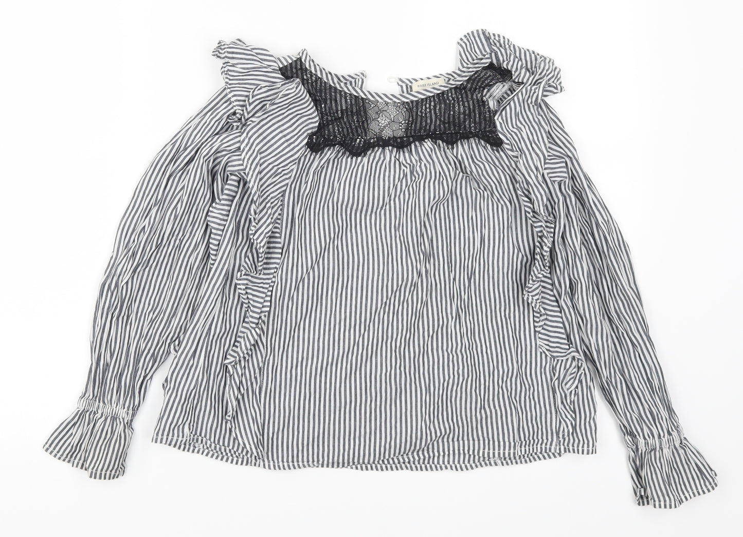 River Island Girls Grey Striped  Basic Blouse Size 7-8 Years