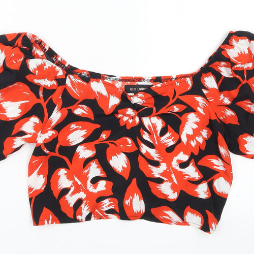 QED London Womens Orange Floral  Cropped T-Shirt Size 8