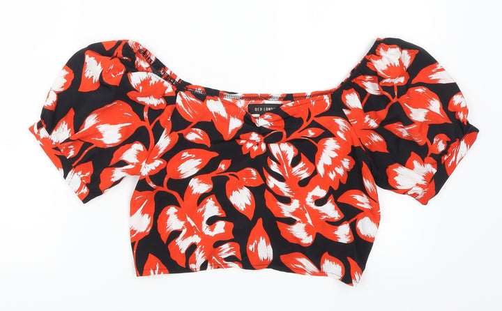 QED London Womens Orange Floral Cropped T-Shirt Size 8