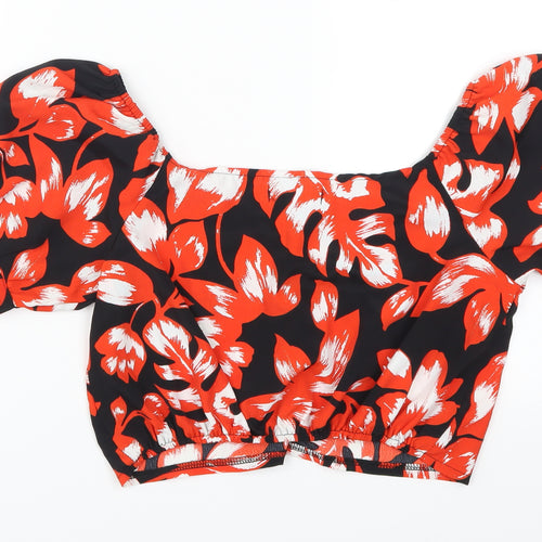 QED London Womens Orange Floral  Cropped T-Shirt Size 8