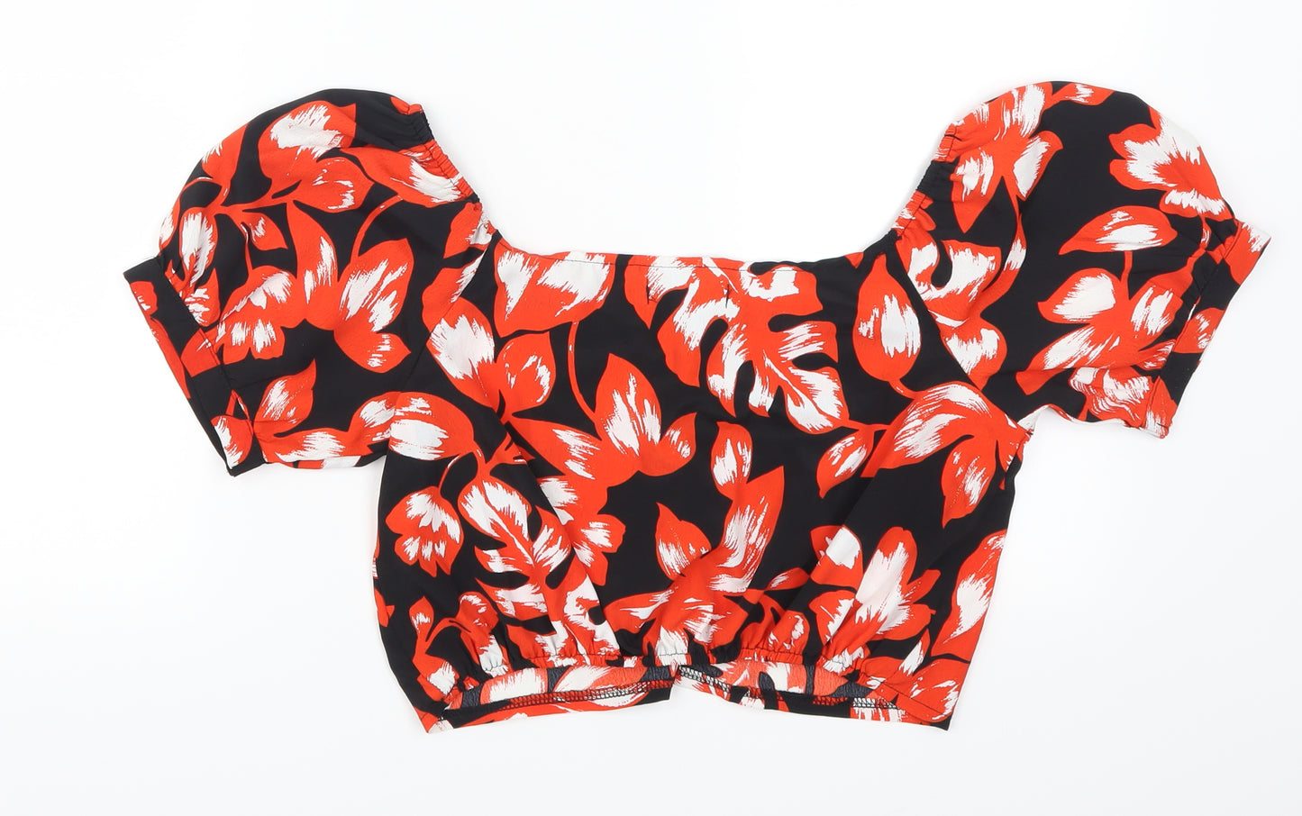 QED London Womens Orange Floral  Cropped T-Shirt Size 8