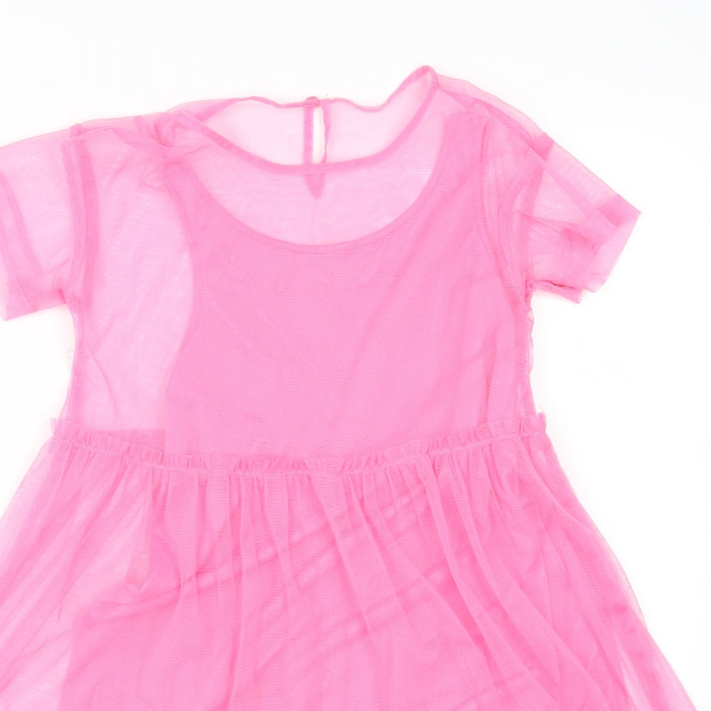 H&M Girls Pink  Mesh Skater Dress  Size 7 Years