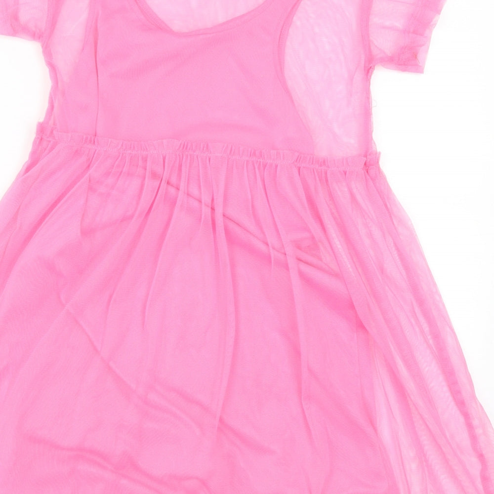 H&M Girls Pink  Mesh Skater Dress  Size 7 Years