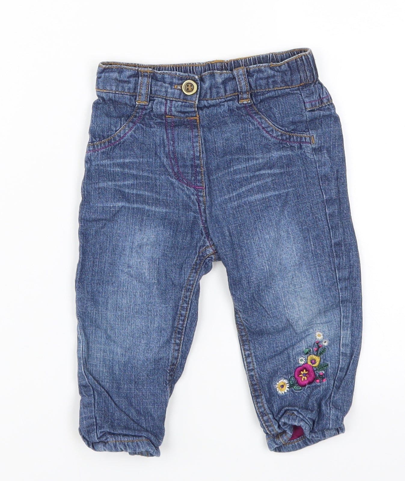 Nutmeg Girls Blue Floral Denim Capri Jeans Size 6-9 Months