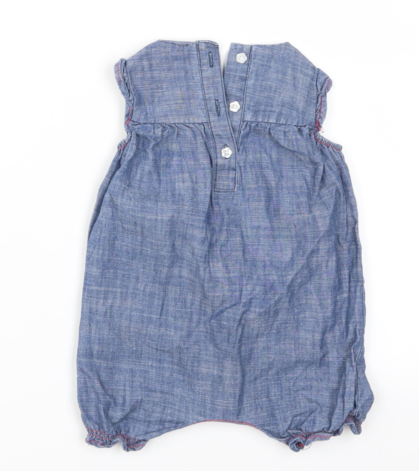 NEXT Girls Blue Floral Denim Romper One-Piece Size 6-9 Months