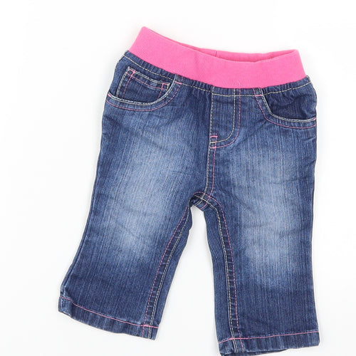 Mothercare Girls Blue  Denim Capri Jeans Size 3-6 Months  - Pink Waistband