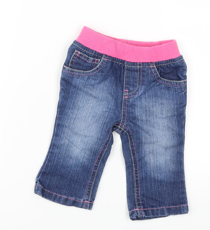 Mothercare Girls Blue Denim Capri Jeans Size 3-6 Months - Pink Waistband