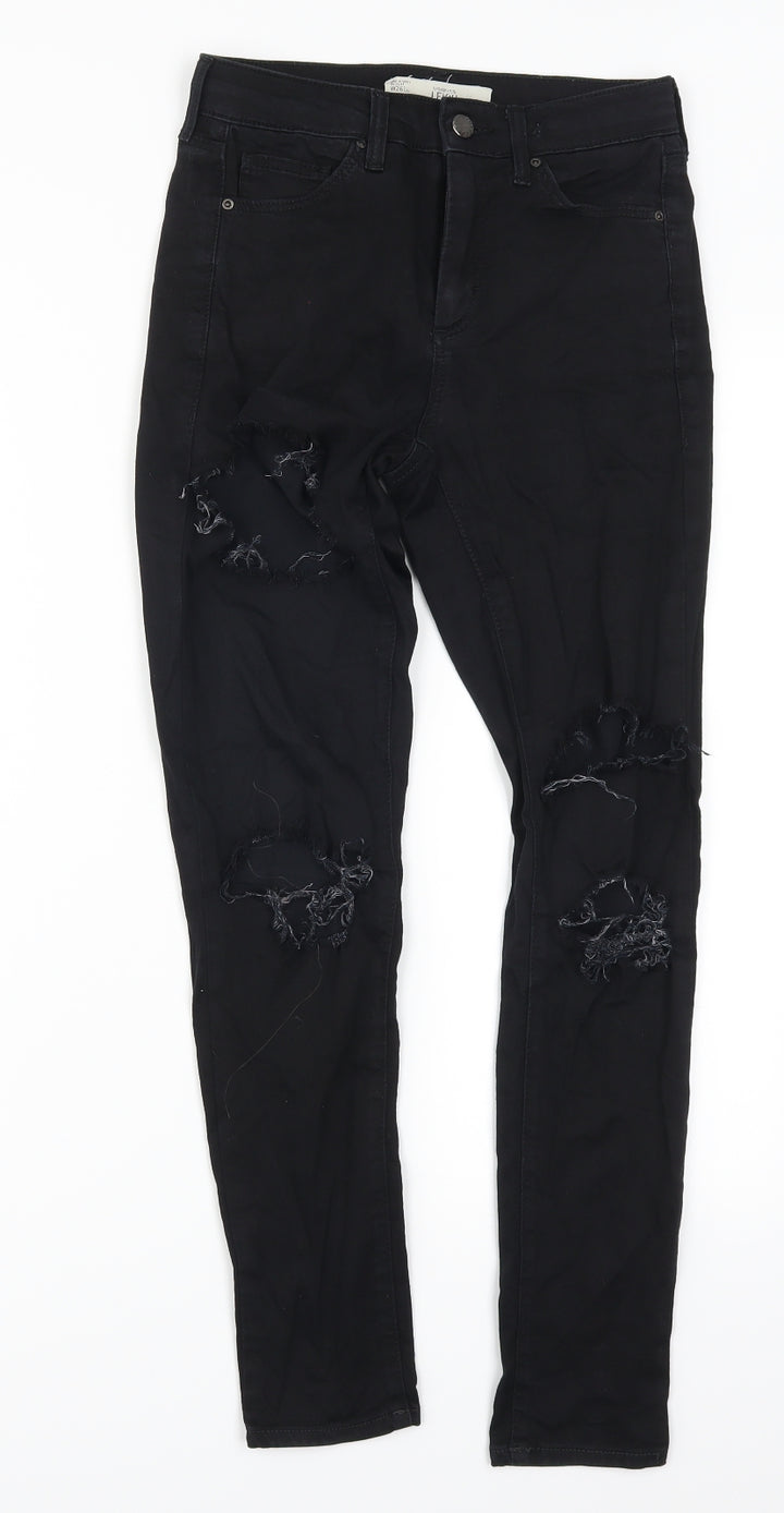 Topshop Womens Black Denim Skinny Jeans Size 26 in L26 in - Heavily Distressed