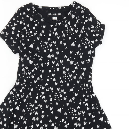 F&F Girls Black   Skater Dress  Size 8-9 Years  - Love Hearts
