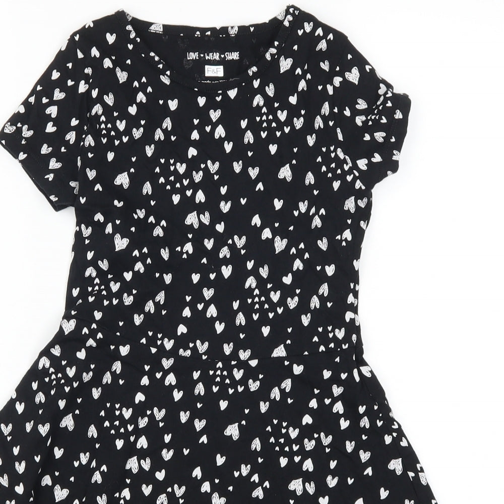 F&F Girls Black   Skater Dress  Size 8-9 Years  - Love Hearts