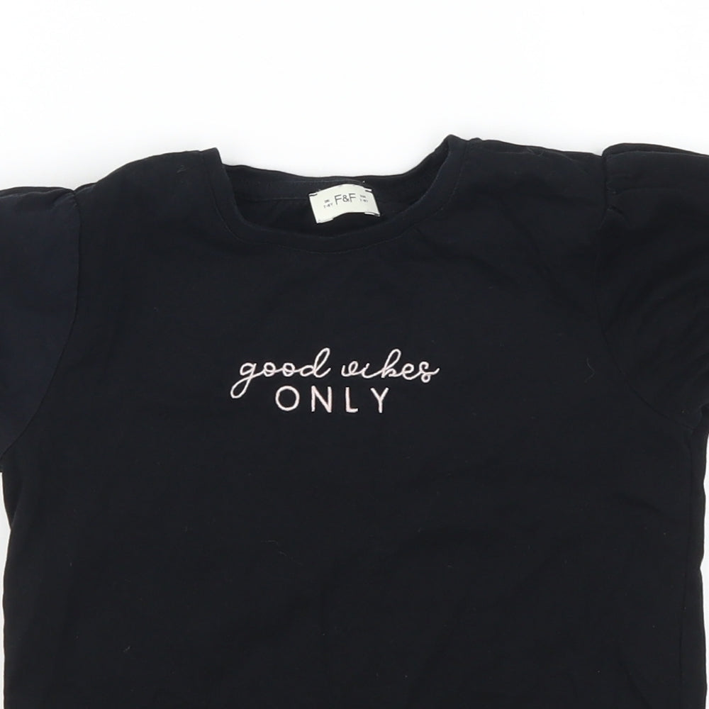 F&F Girls Black   Basic T-Shirt Size 7-8 Years  - Good Wishes Only