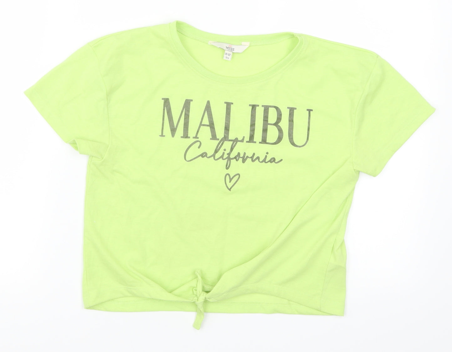 Evie Girls Green   Basic T-Shirt Size 11-12 Years  - Malibu California