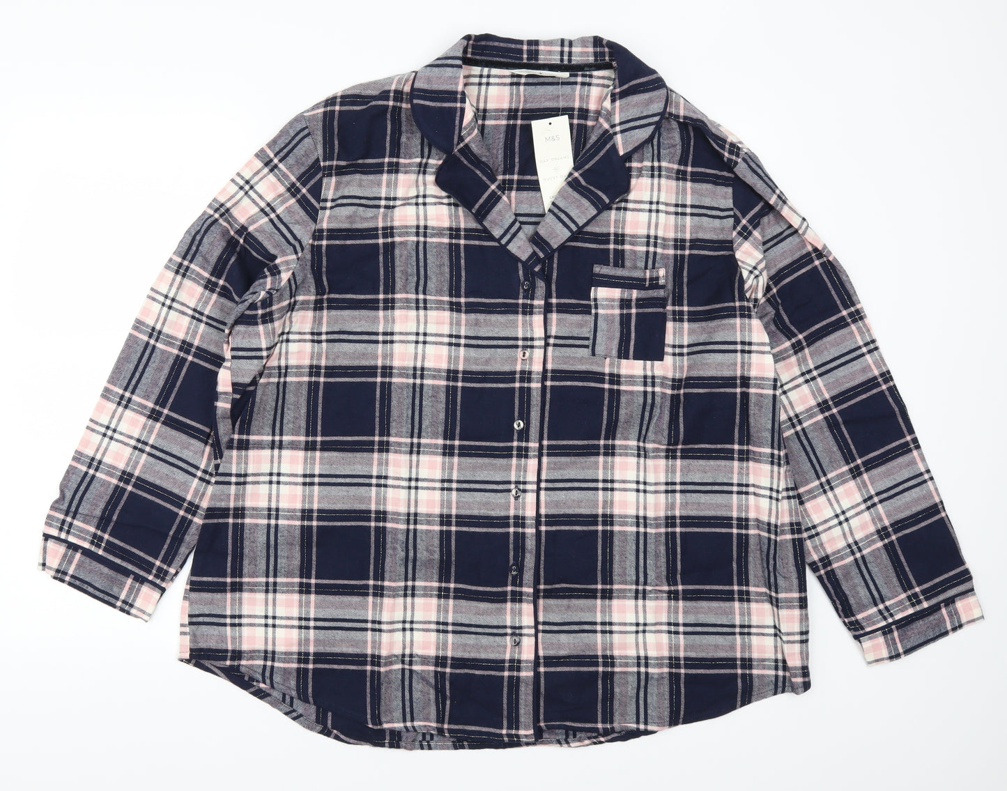 Marks and Spencer Womens Pink Check  Top Pyjama Top Size 20  - Blue