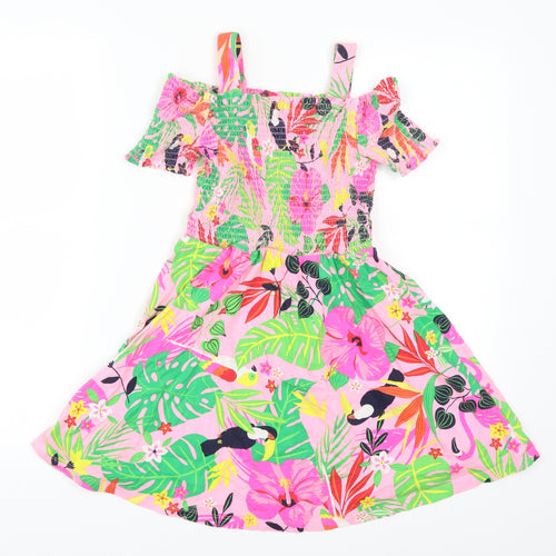 George Girls Pink   Skater Dress  Size 8-9 Years  - Jungle Floral Print