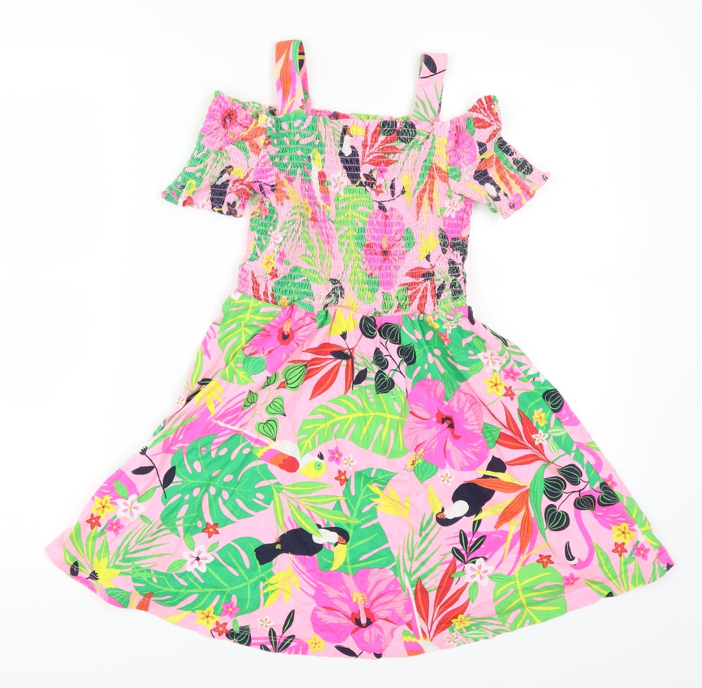 George Girls Pink   Skater Dress  Size 8-9 Years  - Jungle Floral Print