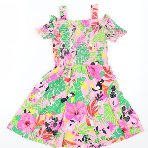 George Girls Pink   Skater Dress  Size 8-9 Years  - Jungle Floral Print