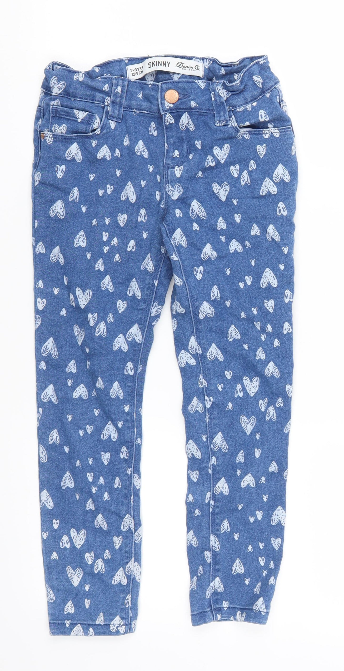Denim Co Girls Blue Geometric Denim Skinny Jeans Size 7-8 Years - Love Hearts
