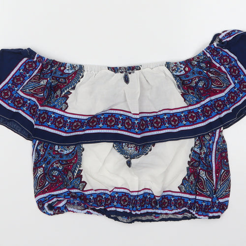 Love & Other Things Womens Blue Geometric  Cropped Tank Size M  - Batik