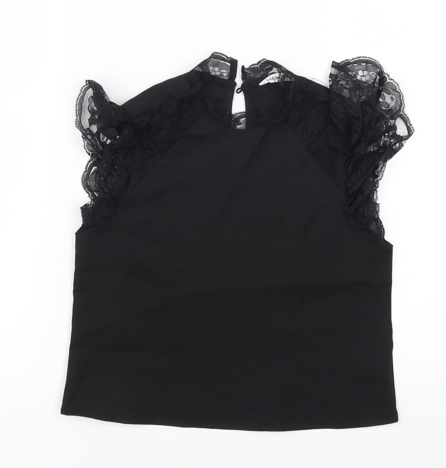 SheIn Girls Black   Basic T-Shirt Size 8 Years  - Lace Detail